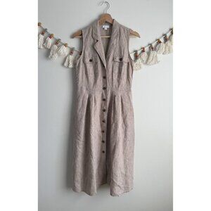 J. Jill Love Linen Button Down Midi Shirtdress Coastal Lagenlook Preppy Neutral